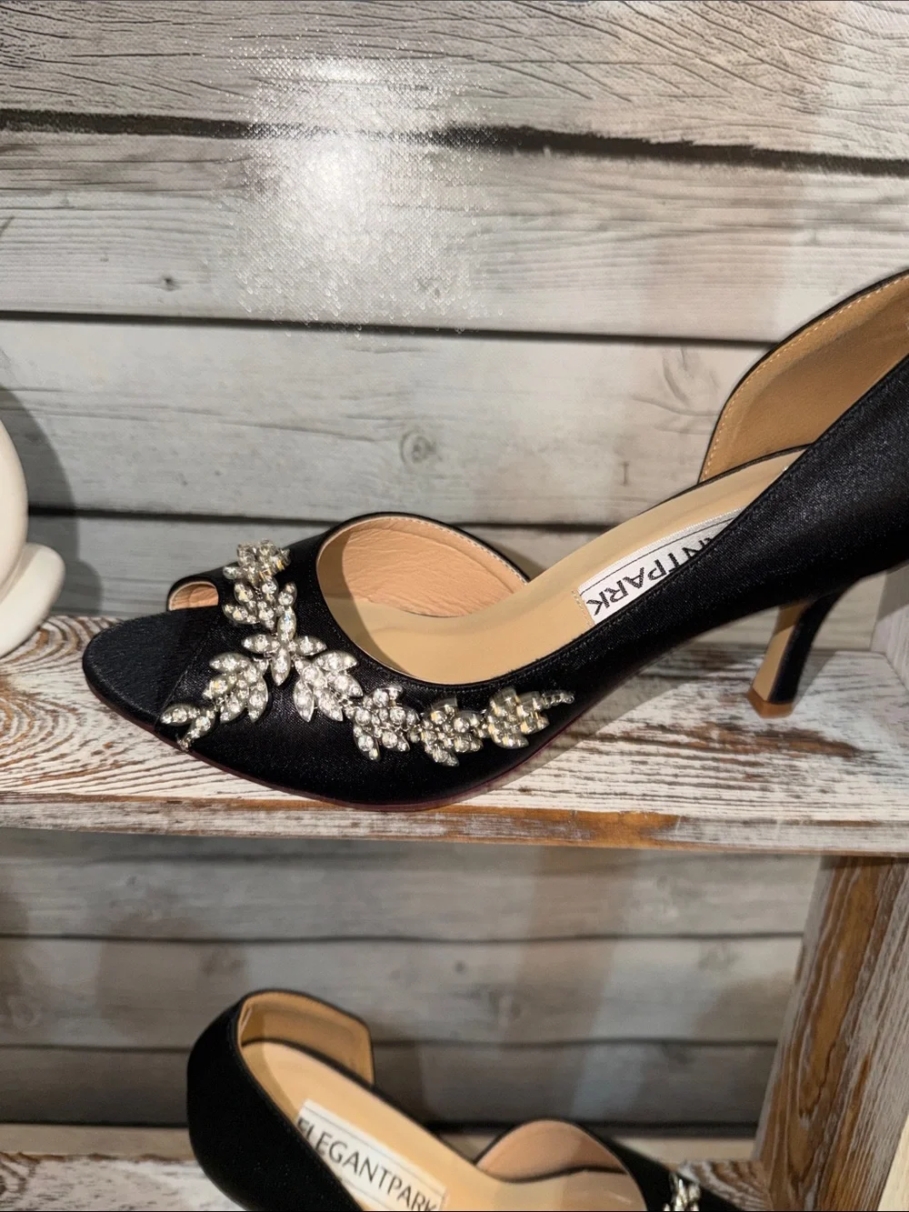 Embellished Black Satin Heels